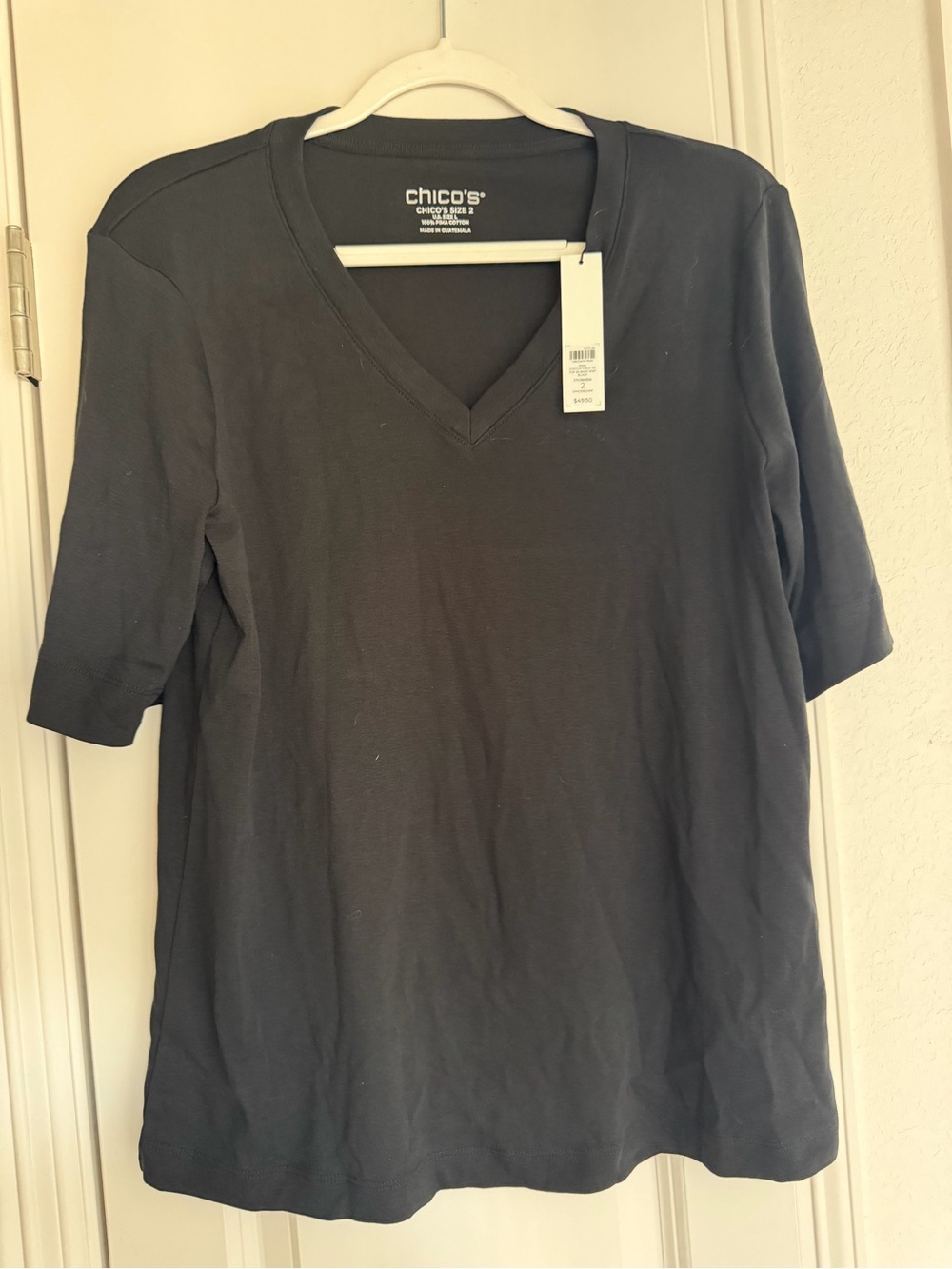 Chico's Women's V-Neck Pima Short Sleeve Tee - Black Size 2 (L)